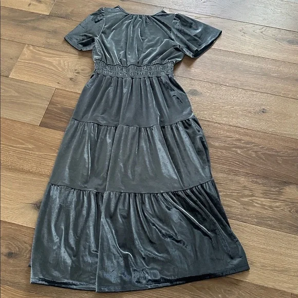 August Sky maxi dress Anthropologie dupe blue dusty velvet look size L - Picture 5 of 5